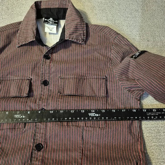 Vintage Men's LIP SERVICE Striped Button Down Shirt sz M Zippers Punk Goth Slim, - Picture 7 of 11